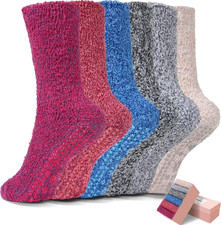 HUGSWEET 6 Pairs Thick Fuzzy Socks with Grip Cozy Non Slip 5-9, Multicolor-d1