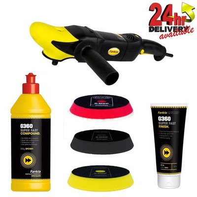 Farecla G Plus Polisher and G360 Starter Polishing Kit KT3036, Finish & 3 Pads