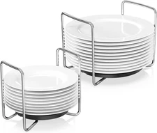 Plate Holder for Kitchen Drawers - Bamboo Dish Racks for Kitchen Counter 2Pcs Bl