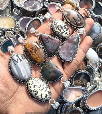 Sale Moss Agate & Mix Gemstone Pendants Lot 925 Sterling Silver Plated Jewellery