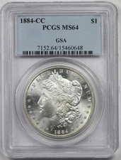 1884-CC $1 PCGS GSA Pedigree MS 64 Morgan Silver Dollar