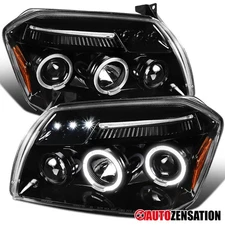 Fit 2005-2007 Dodge Magnum Slick Black LED Halo Projector Headlights Left+Right
