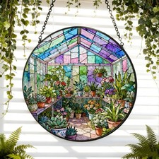 Greenhouse Garden Stained Glass Suncatcher, Plant Lover Gift Ornament Mom Gift