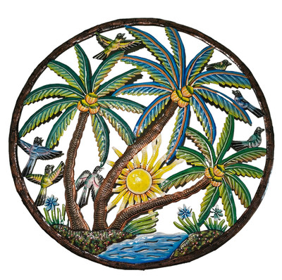 23 inches Antoine- Full of Colors Palms & Scene Hand Made Metal Drum Artwork