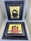Bombay Co Framed Cat Prints Set Of 2 Folk Art Cottage Farmhouse Decor — photo 2