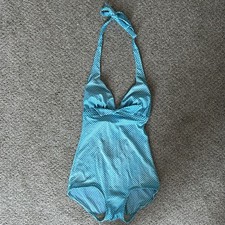 Roxanne Blue/White Polka Dot Halter One-Piece Swimsuit Padded Bow 12 C