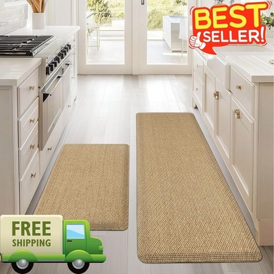 2PCS Anti-Fatigue Kitchen Mats - Cushioned Non-Slip Absorbent Memory Foam Beige