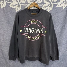 Vintage 1980s Sun Sportswear Virginia Retro Graphic Faded Black Sweatshirt Large
