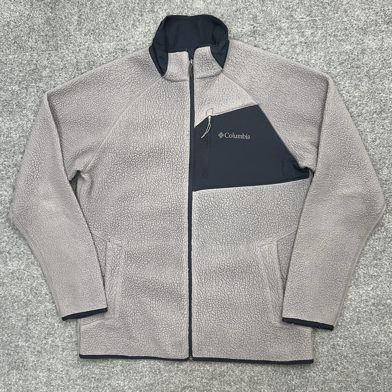 Columbia Jacket Mens Large Gray Navy Omni-Heat Fleece Full Zip Thermal Outdoors
