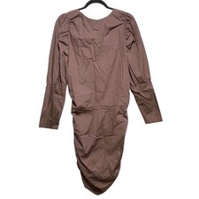 ASOS Design Solid Dark Brown Round Neck Long Sleeve Ruched Dress 10