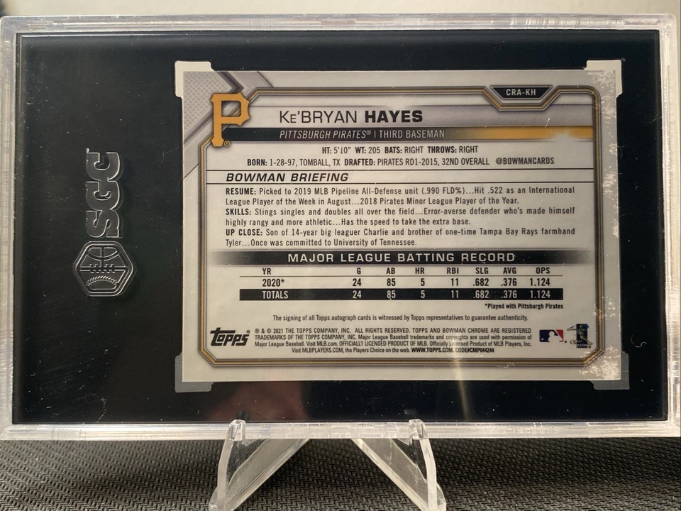 Ke’bryan Hayes 2021 Bowman Chrome Rookie Auto Yellow Refractor 54/75 SGC 9/10 - Image 2 of 3