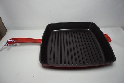 Staub Cast Iron 12-inch Square Grill Pan CHERRY RED ENAMEL CAST IRON FRYING PAN