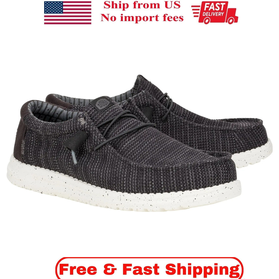 Hey Dude Men Wally Stretch Sox Shoes, Black/White