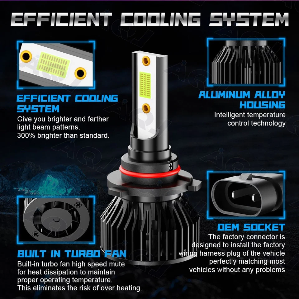 4x For Volvo V70 2001-2004 -9005 H7 Headlight LED Combo 8000K Bulb Kit Ice Blue Foto 2 de 4