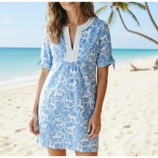 Lilly Pulitzer Shake It Up Monkey Shift Dress Blue Cotton Coastal Preppy Size 10
