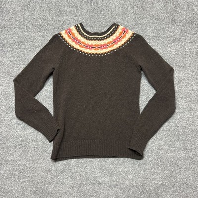 J.Crew Sweater Womens Medium Brown Fair Isle Lambswool Crewneck Pullover