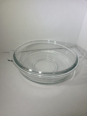 Clear Glass Deep Round Baking Dish With Handles, HEAVY, Excellent Condition