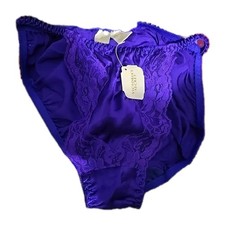 NWT Vtg Victorias Secret 100 Silk String Bikini Panties Lace Detail Purple M/6
