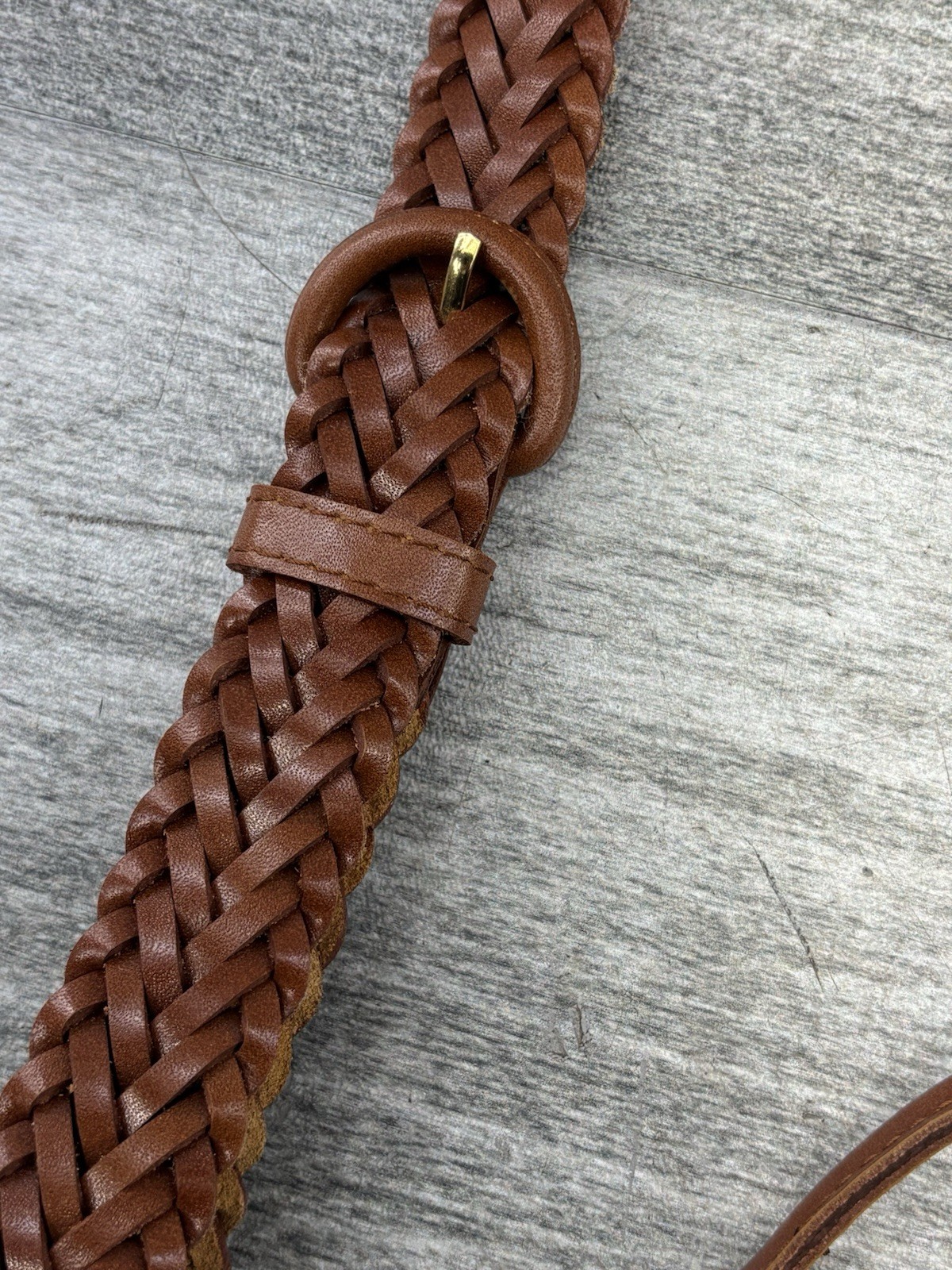 Braided Split Leather Stretch Y-Back Button Down … - image 7