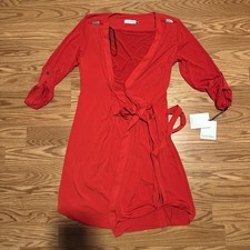 Calvin Klein NWT Red Chiffon Wrap Dress Size 12 Cocktail Wedding