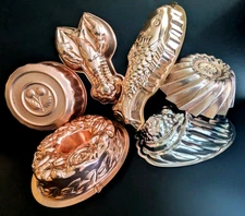 Lot of 6 VTG Copper Style Jello Mousse Molds Moulds Nautical Floral Fruit Large