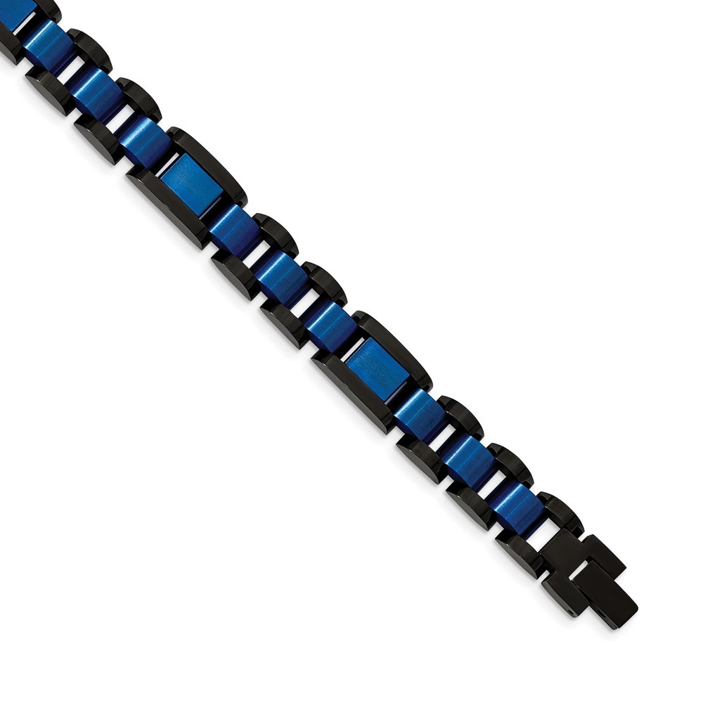 Stainless Steel Brushed Black and Blue IP-plated Open Link Bracelet 8.75