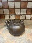 ​Vtg Wagner Ware Cast Iron Tea Kettle Sidney Ohio Swivel Lid Wire Handle Rustic