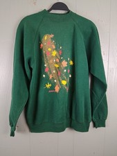 Vintage Granny Sweatshirt Womens XL Green Autumn Leaves Cottagecore 3D Relaxed