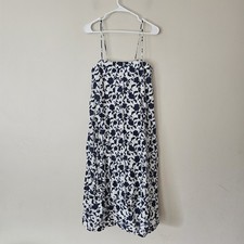 Zara Womens Blue White Spaghetti Strap V Neck Floral Midi Dress Size Small