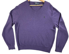 Vintage Polo Ralph Lauren Sweater Men XL Purple Pima Cotton V Neck Knit Pullover