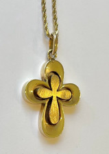 16.8 Grams 14K GOLD Brushed Polished CROSS Pendant 20" Rope Chain Necklace