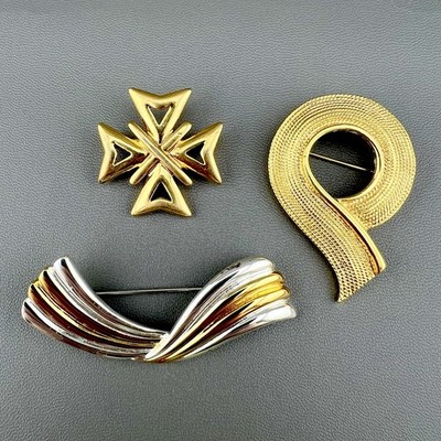 Vintage Napier Brooch Lot Maltese Cross Swirl Gold Tone Silver Tone Signed
