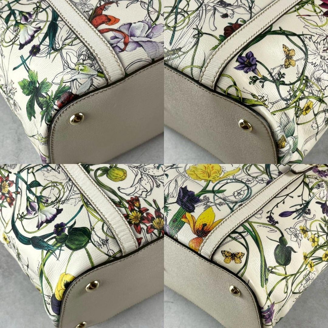 GUCCI Floral Botanical White Leather Tote Bag with Shoulder Strap Excellent thumbnail 7