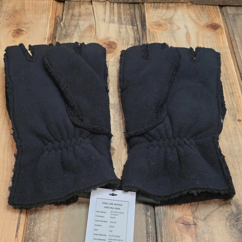 UGG KNIT FLUFF FLEECE FLIP MITTEN MENS L/XL CONVERTIBLE GLOVE ~ BLACK Foto 2 de 4