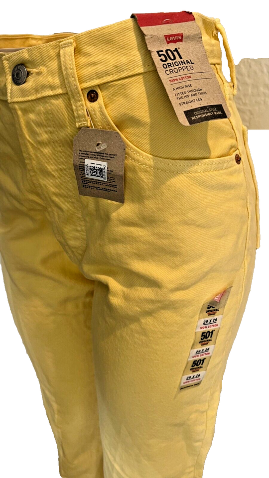Levi's 501 Fresh Cropped Jeans Lemon Yellow Botanical (Size 27x26) | eBay