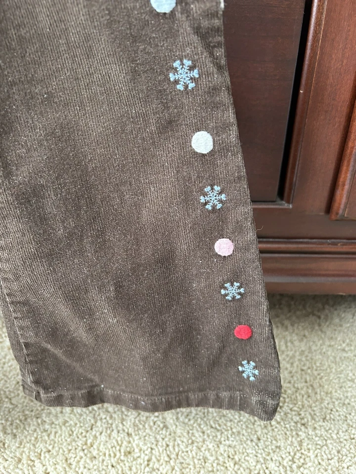 Pantalones Gymboree Niñas 4 Marrón Brillo Pana Copo de Nieve Acampanados Campana Parte Inferior Foto 2 de 4