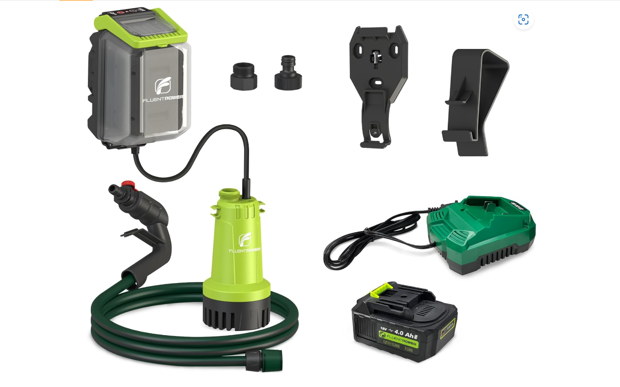 Cordless Submersible Water Pump Kit, 18V Battery Operated Rain Barrel Pump 530GP
