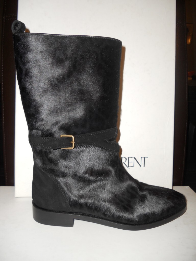 Stivali piatti YSL Yves Saint Laurent NUOVI CHYC peli di polpaccio camoscio medio polpaccio 37 5