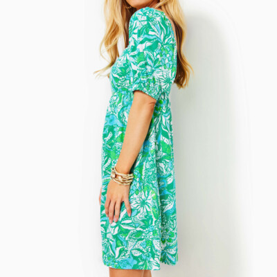 delaney short sleeve dress Lilly Pulitzer Delaney Short Sleeve Dress Smocked Square Neck Mini XS NEW
