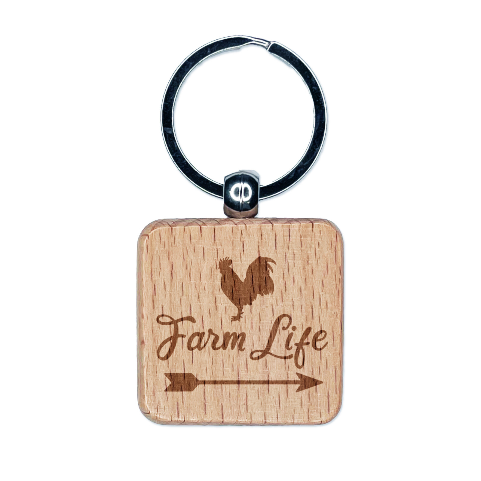 Vintage Farm Life Rooster Arrow Weathervane Engraved Wooden Keychain Charm  