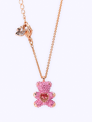 NEW Authentic SWAROVSKI RG Pink Heart Teddy Bear Pendant Necklace