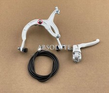 WHITE OLD SCHOOL BMX BIKE MX REAR BRAKE LEVER CABLE CALIPER CRUISER BICYCLE.