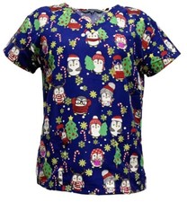 Women's Fashion Medical Nursing Scrub Tops Navy Penguin Snow Day Medium