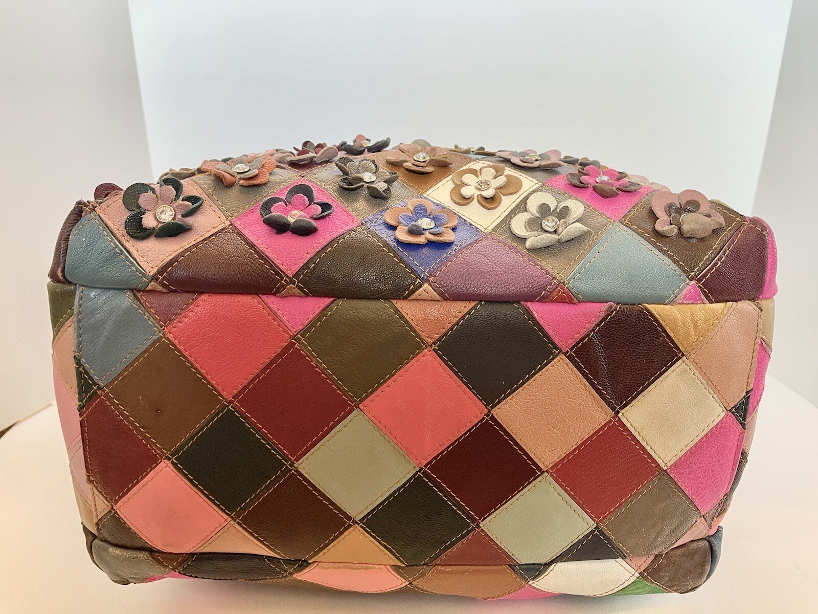 Ameri Leather Flower Rhinestone Handbag Purse Pat… - image 4