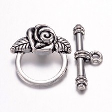 10sets Nickel Free Antique Silver Rose Toggle Clasps Findings For Jewelry Making