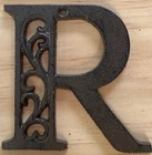 Cast Iron Letter "R" Ornate Scroll Filigree Monogram Alphabet Decor w/ Screws