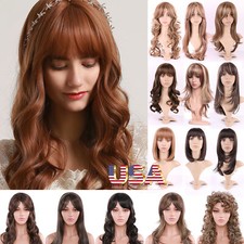 UK Women Long Curly Wigs Ladies Natural Wavy Hair Cosplay Full Head Wig as Human