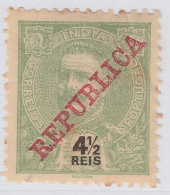 Portugal Colony India Vermilion Overprint 1911 4 1/2r MH* Stamp A19P39F710