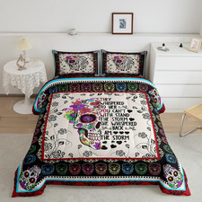 Bohemian Comforter Set, Sugar Skull Flower Bedding Sets, Skeleton Floral down Al