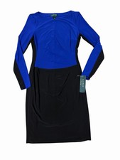NWT Lauren Ralph Lauren Dress Womens 4 Blue Black Stretch Form Fitting Preppy